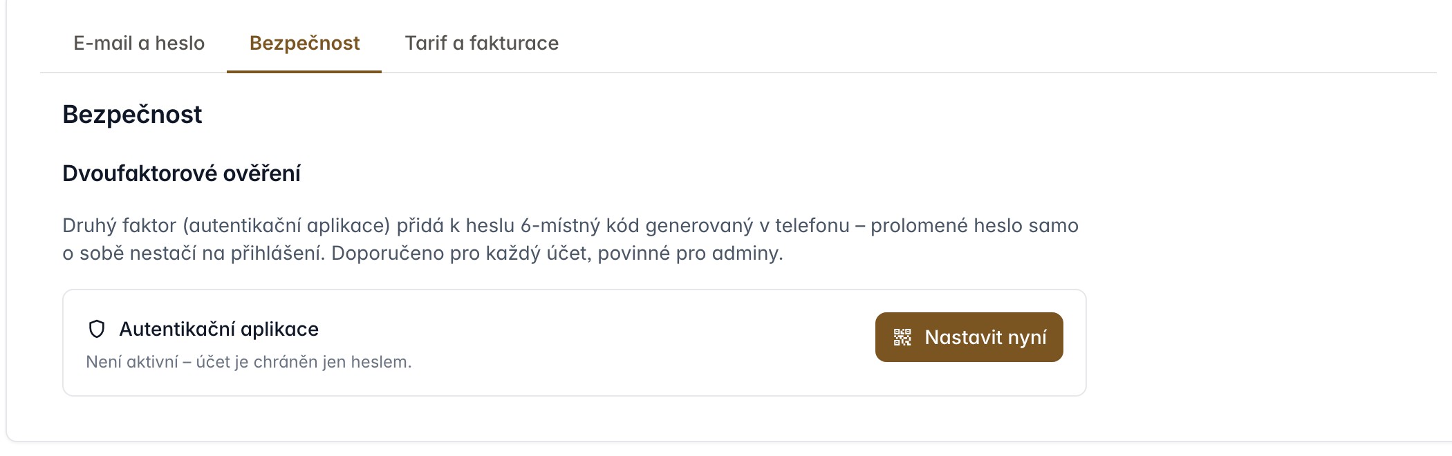 Nastavení dvoufaktorového ověření