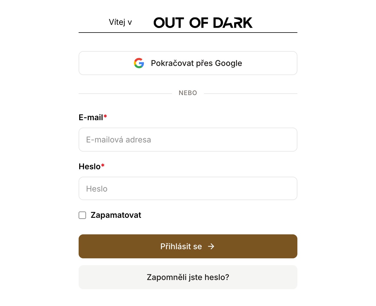 Přihlášení e-mailem nebo přes Google