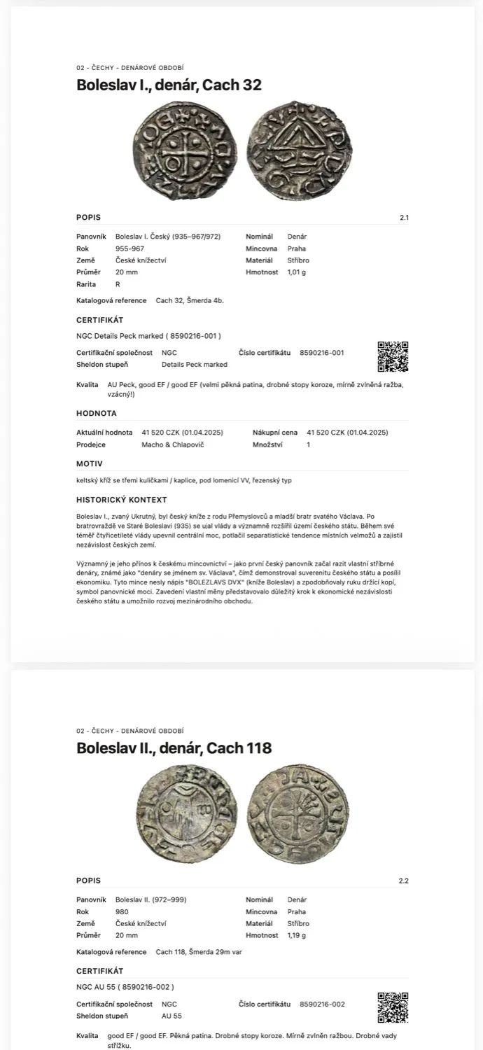 Tiskový katalog sbírky jako kniha – fotky, parametry, certifikace i QR kód