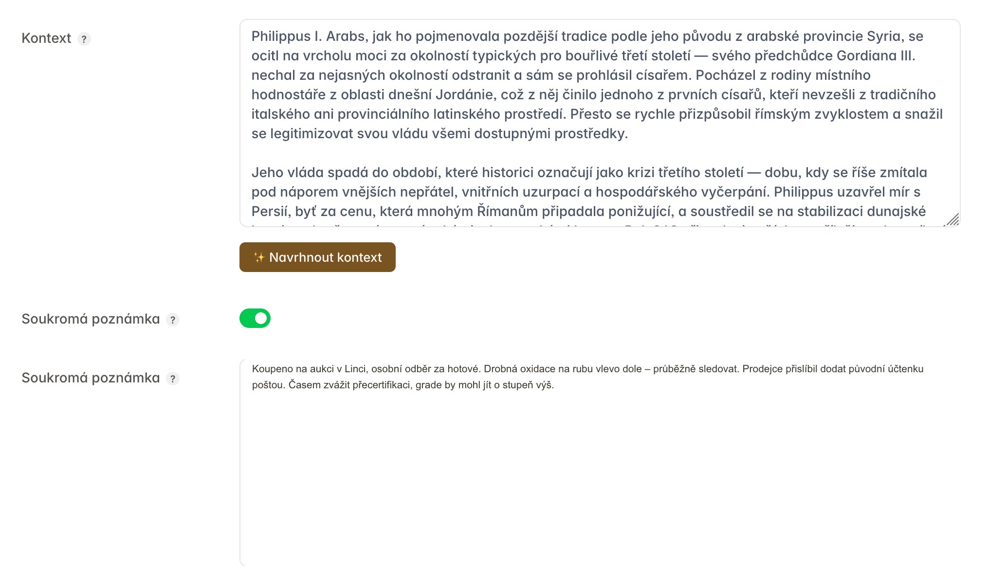 Soukromá poznámka u mince, kterou vidíš jen ty