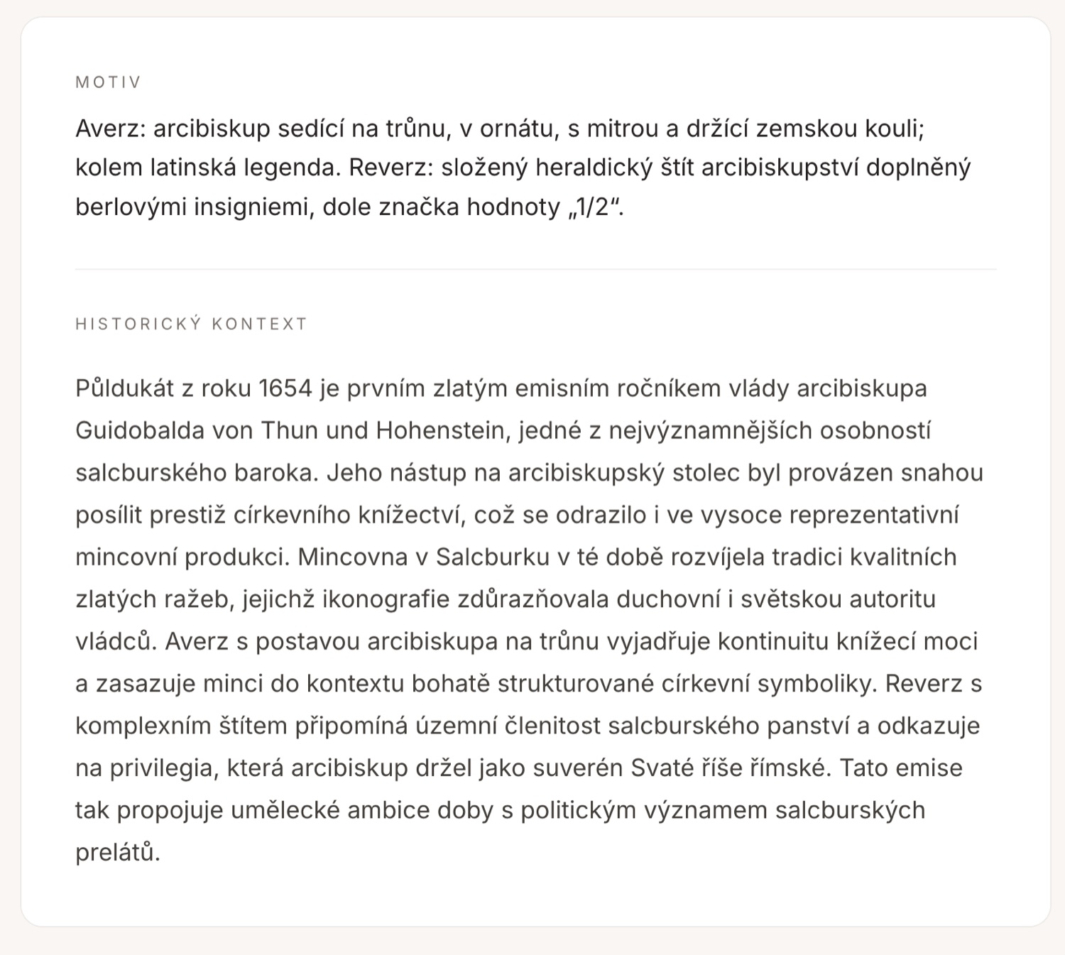 Popis motivu a historický kontext mince