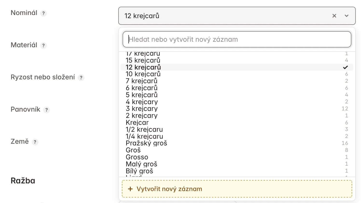 Našeptávání hodnot z vlastního slovníku ve formuláři