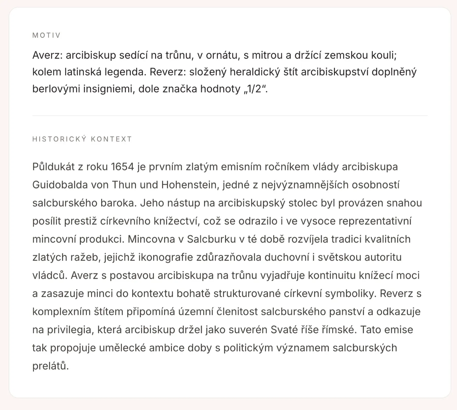 Popis motivu a historický kontext mince