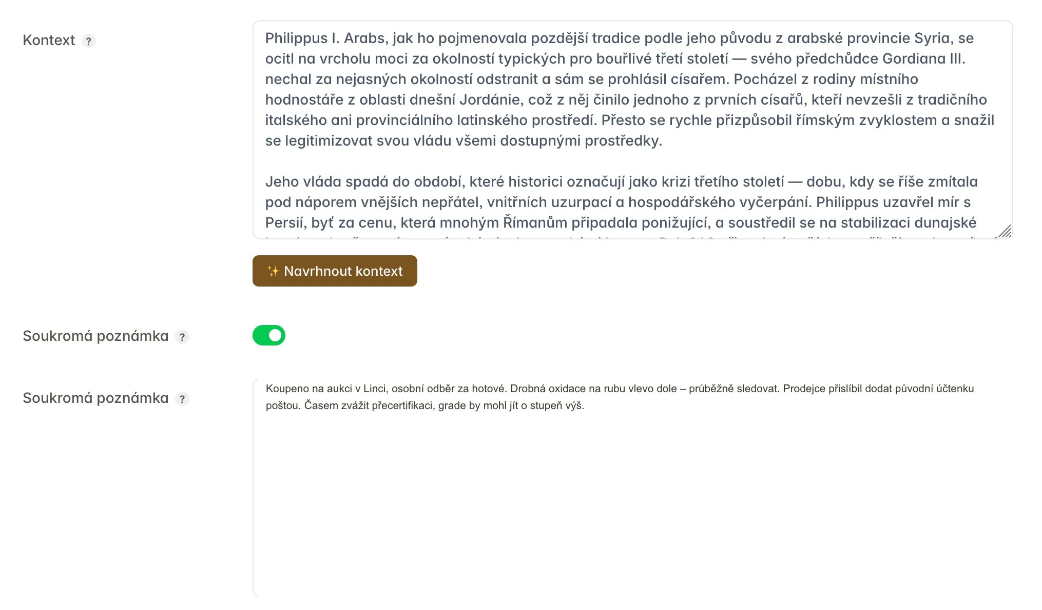 Soukromá poznámka u mince, kterou vidíš jen ty